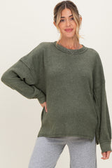 Olive Brushed Ribbed Knit Maternity Pullover