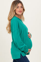 Green Brushed Ribbed Knit Maternity Pullover