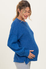 Lt Navy Brushed Ribbed Knit Maternity Pullover