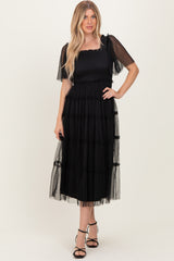 Black Ruffled Mesh Maxi Dress