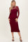 Burgundy Lace Overlay Fitted Midi Dress