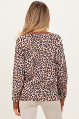 Beige Ribbed Animal Print Contrast Trim Maternity Pullover