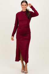 Burgundy Sequin Long Sleeve Mock Neck Maxi Dress