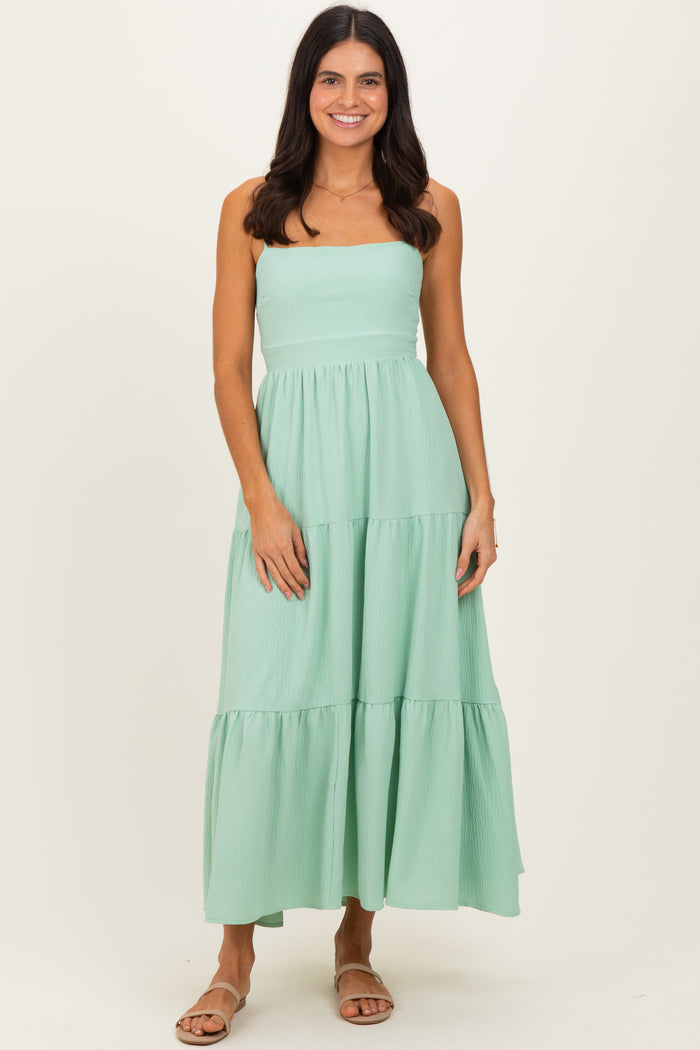 Sage Green Tiered Cutout Tie Back Maternity Midi Dress