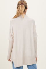 Cream Mock Neck Oversized Sir Slit Maternity Sweater Top