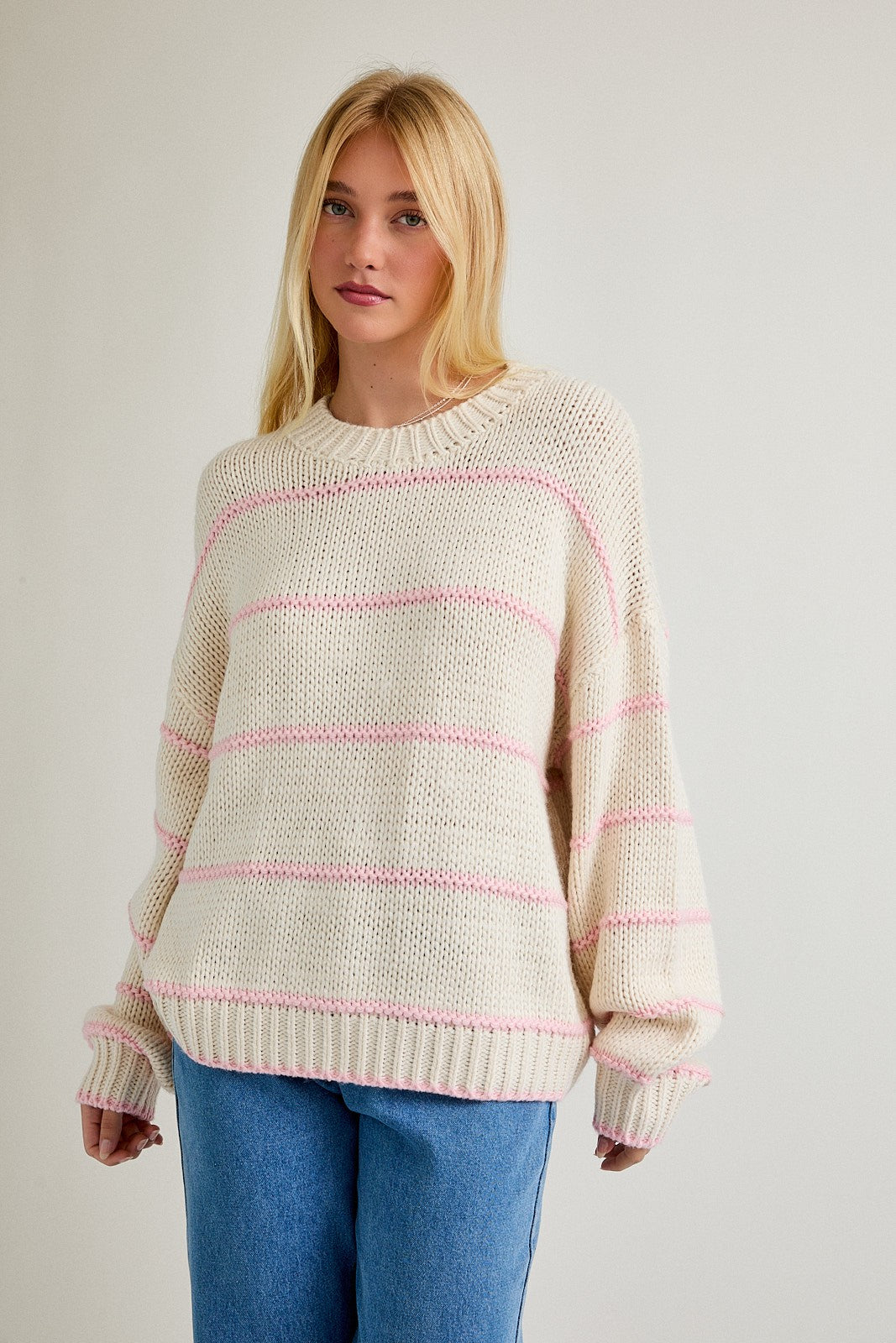 Ivory Stripe Detail Oversized Sweater