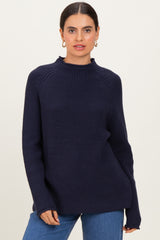 Navy Mock Neck Ribbed Knit Basic Maternity Sweater Top