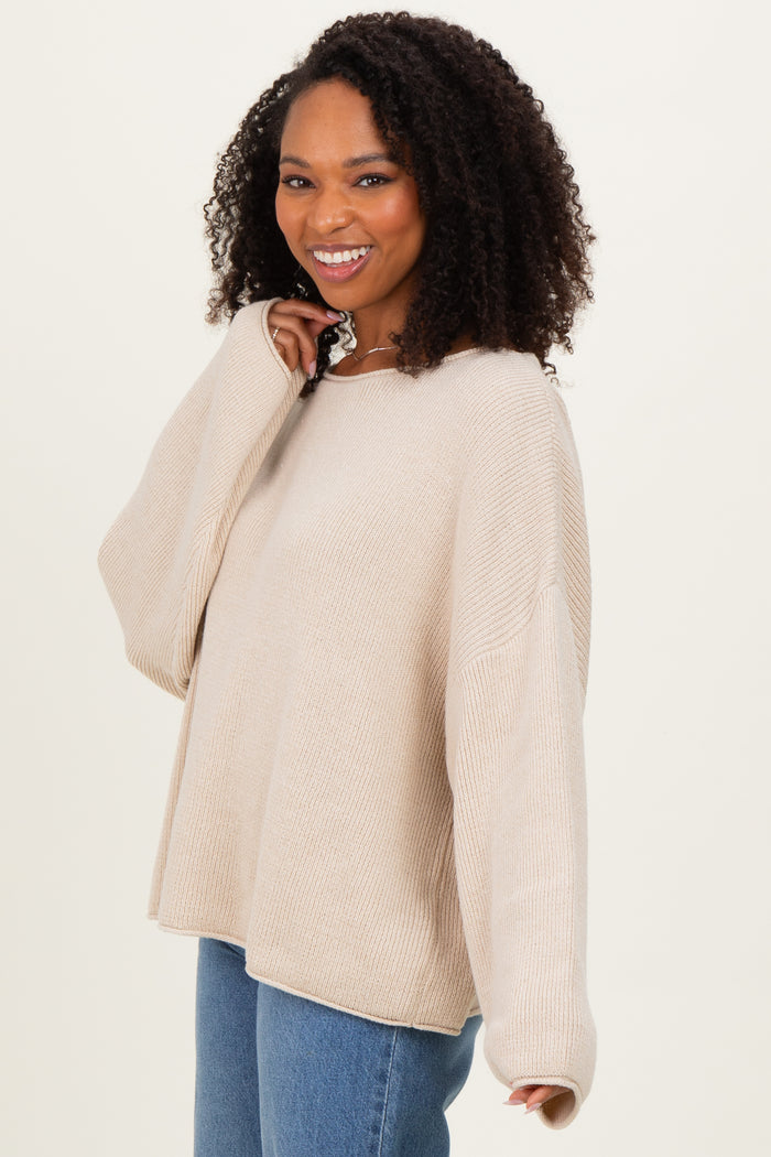 Oatmeal Oversized Boatneck Maternity Sweater