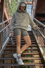 Dark Taupe Faux Sherpa Quarter Zip Hoodie