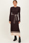 Brown Ribbed Midi Sweater Dress With Belt