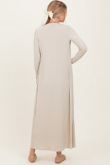 Taupe Ribbed Sleeveless Dress Cardigan Set