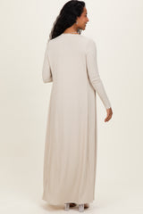Taupe Ribbed Sleeveless Dress Cardigan Maternity Set