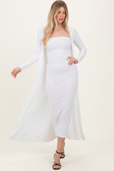 Ivory Ribbed Sleeveless Dress Cardigan Set