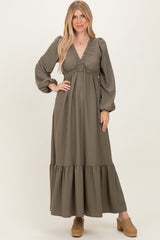 Forest Green Long Sleeve V-Neck Tiered Maternity Maxi Dress