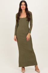 Olive Square Neck Long Sleeve Maxi Dress