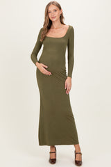 Olive Square Neck Long Sleeve Maternity Maxi Dress