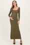 Olive Square Neck Long Sleeve Maternity Maxi Dress