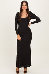 Black Square Neck Long Sleeve Maxi Dress