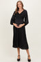 Black Satin Smocked Pleated Maternity Midi Dress