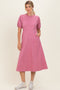 Pink Puff Sleeve Midi Dress