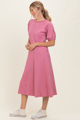 Pink Puff Sleeve Midi Dress