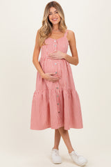 Red Striped Tiered Maternity Overall Dress