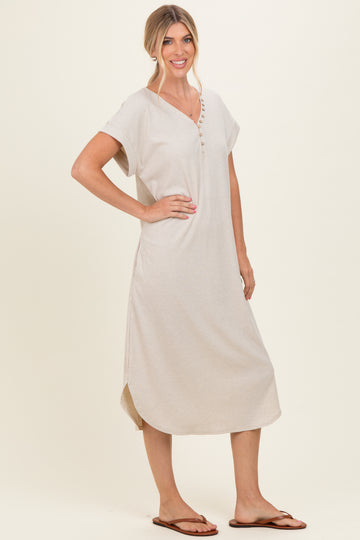 Grey Striped Button Detail Midi Dress