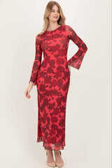 Red Floral Bell Sleeve Maxi Dress