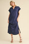 Navy Collared Oversized Midi Dress