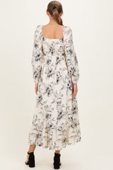Cream Floral Smocked Long Sleeve Maternity Maxi Dress