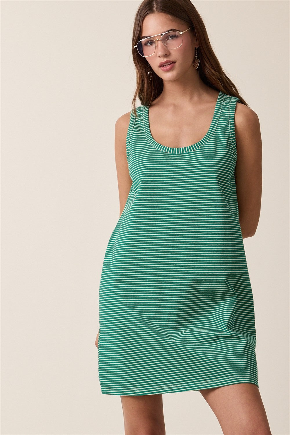 Green Striped Maternity Mini Tank Dress