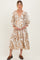 Mocha Damask Smocked Ruffle Tier Maternity Midi Dresses