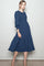 Navy Textured Stripe Smocked Midi Dress