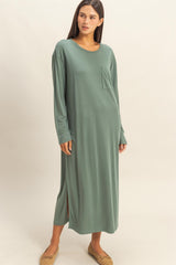 Light Olive Oversized Long Sleeve Midi Dress