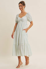 Lime Stripe Sweetheart Neckline Midi Dress
