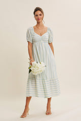 Lime Stripe Sweetheart Neckline Midi Dress