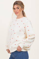 Cream Crew Neck Heart Print Sweatshirt