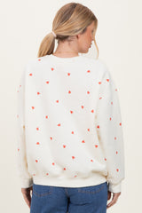 Cream Crew Neck Heart Print Sweatshirt