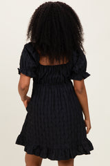 Black Textured Puff Sleeve Dress