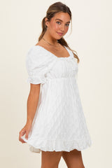 White Textured Puff Sleeve Dress
