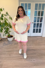 Cream Ribbed Knit Ruffle Trim Maternity Mini Dress