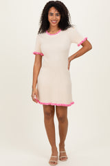 Cream Ribbed Knit Ruffle Trim Maternity Mini Dress