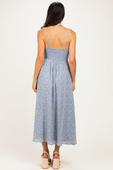 Light Blue Floral Contrast Trim Sleeveless Maxi Dress
