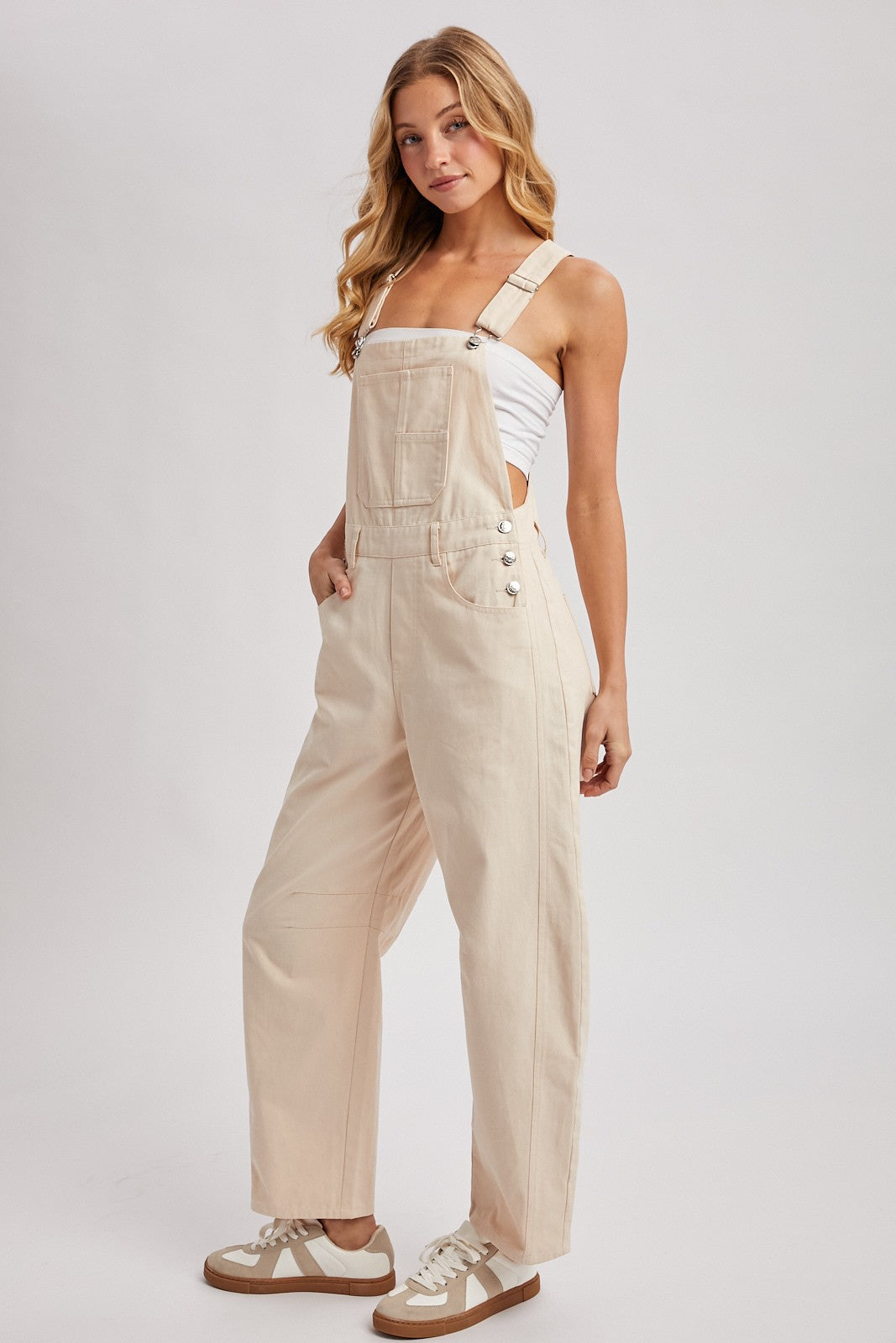 Ecru Barrel Leg Overalls