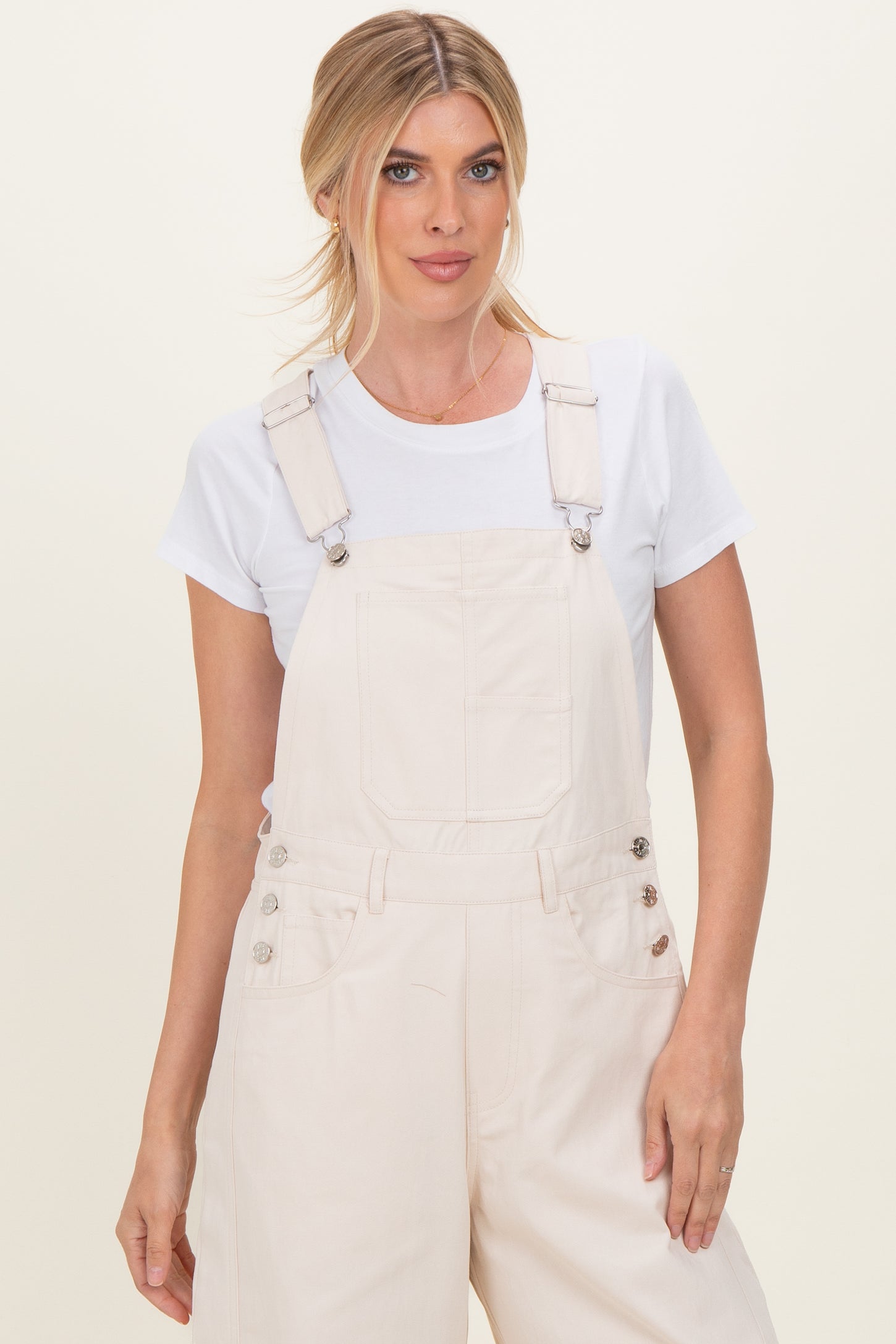 Ecru Barrel Leg Overalls