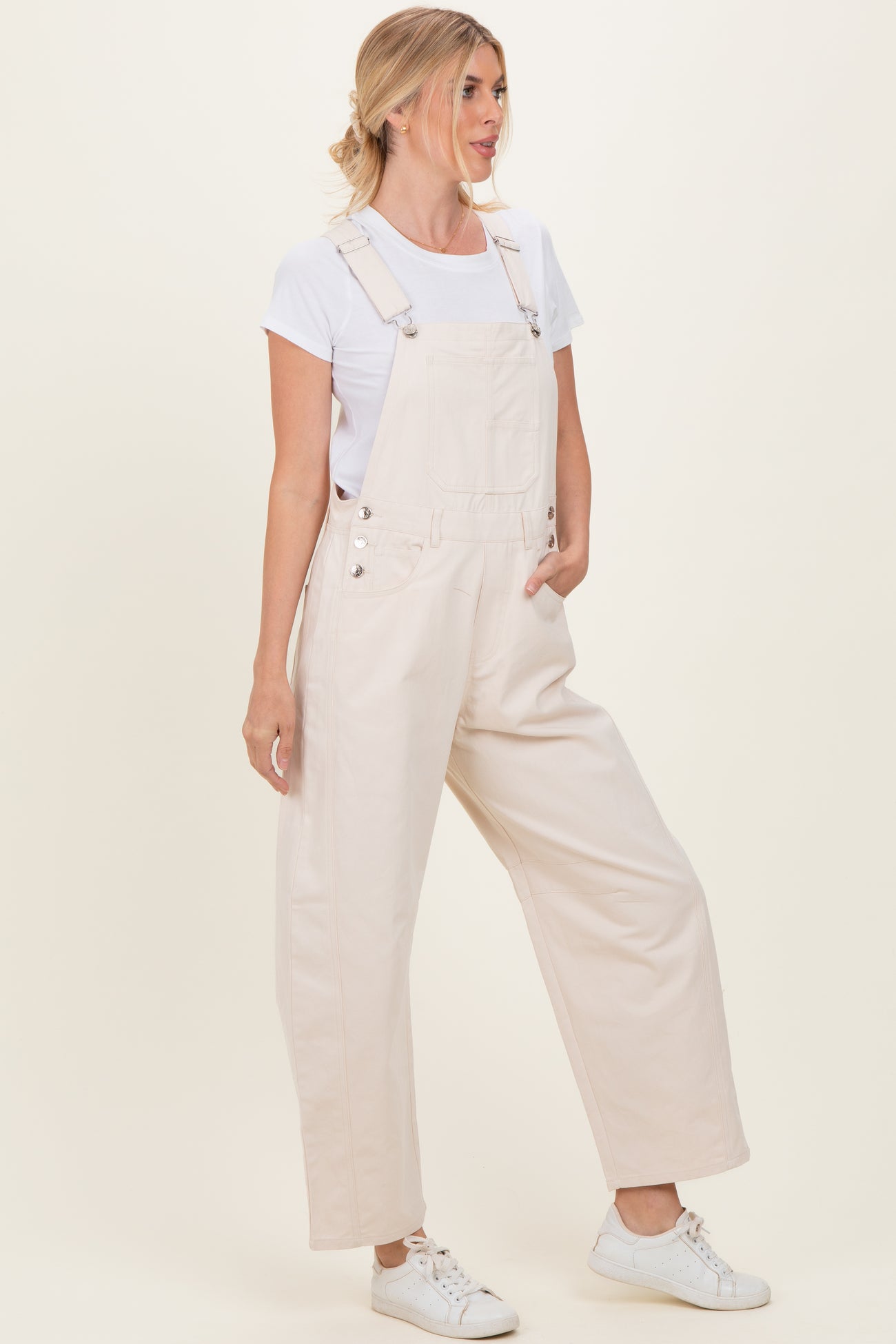 Ecru Barrel Leg Overalls