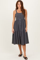 Charcoal Sleeveless Button Down Tiered Midi Dress