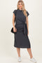 Charcoal Side Tie Side Slit Midi Dress