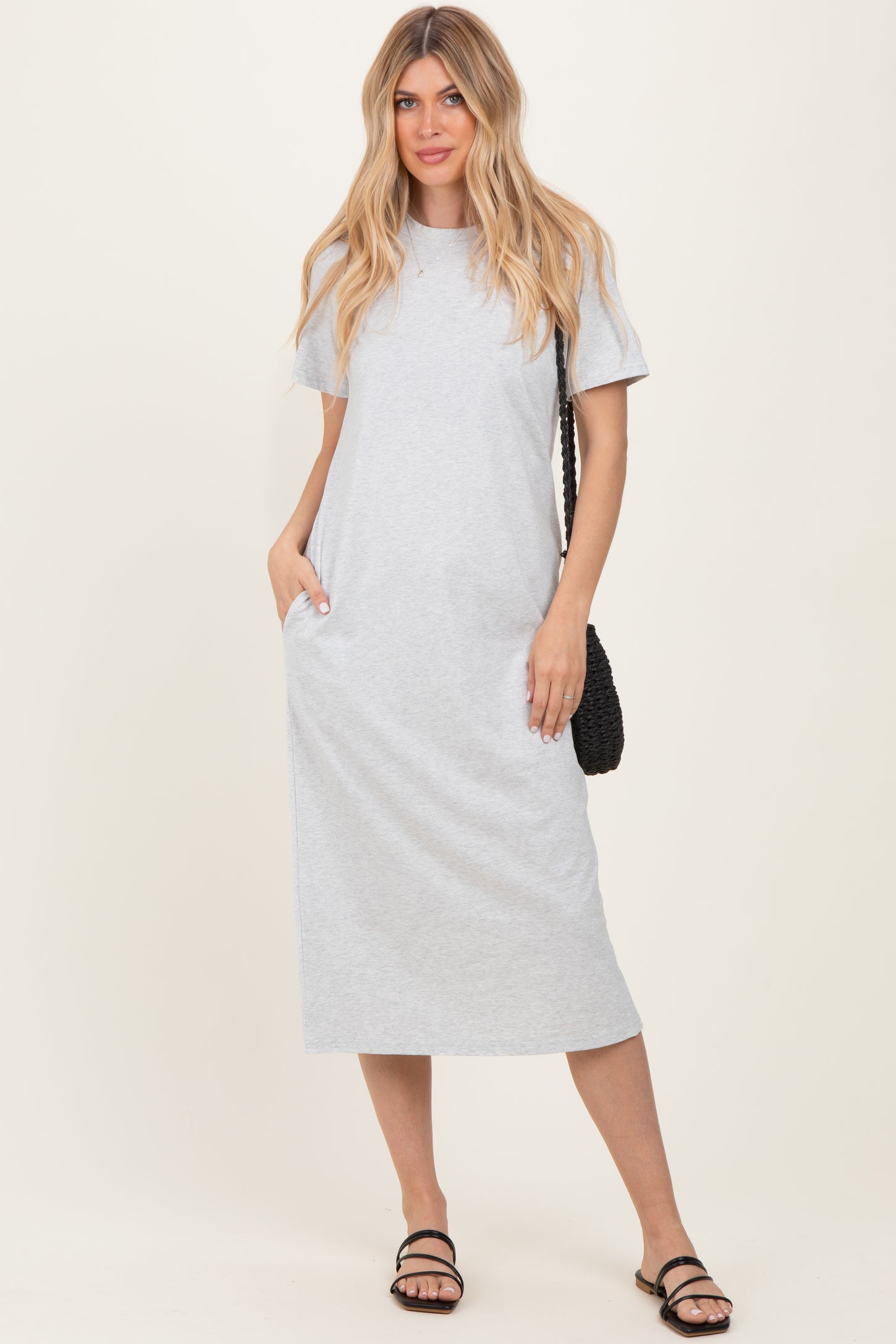 Heather Grey Cotton T-Shirt Midi Dress