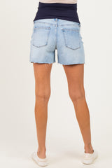 Light Blue Raw Hem Maternity Jean Shorts